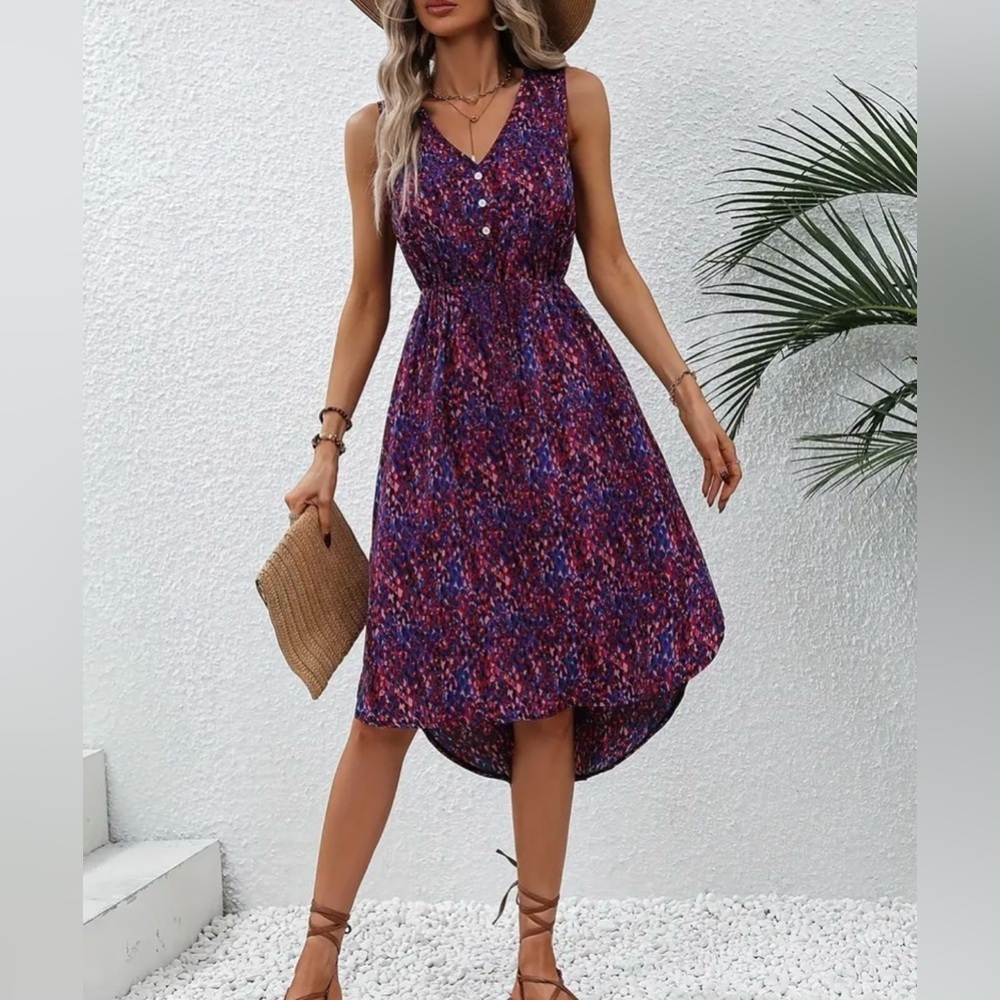 NWOT Button Front Allover Print Tank Dress